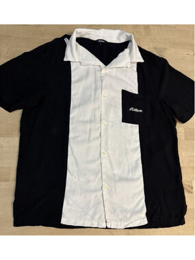 Malbon Men’s RARE Black And White Rayon Button Down Polo Golf Size Large